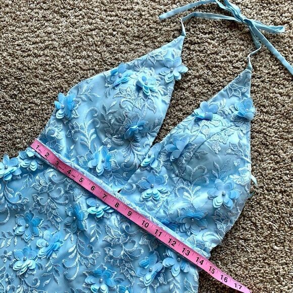 Sexy Open Back Floral Lace With 3D Flowers And Beads Halter Party Dress - Picture 12 of 15